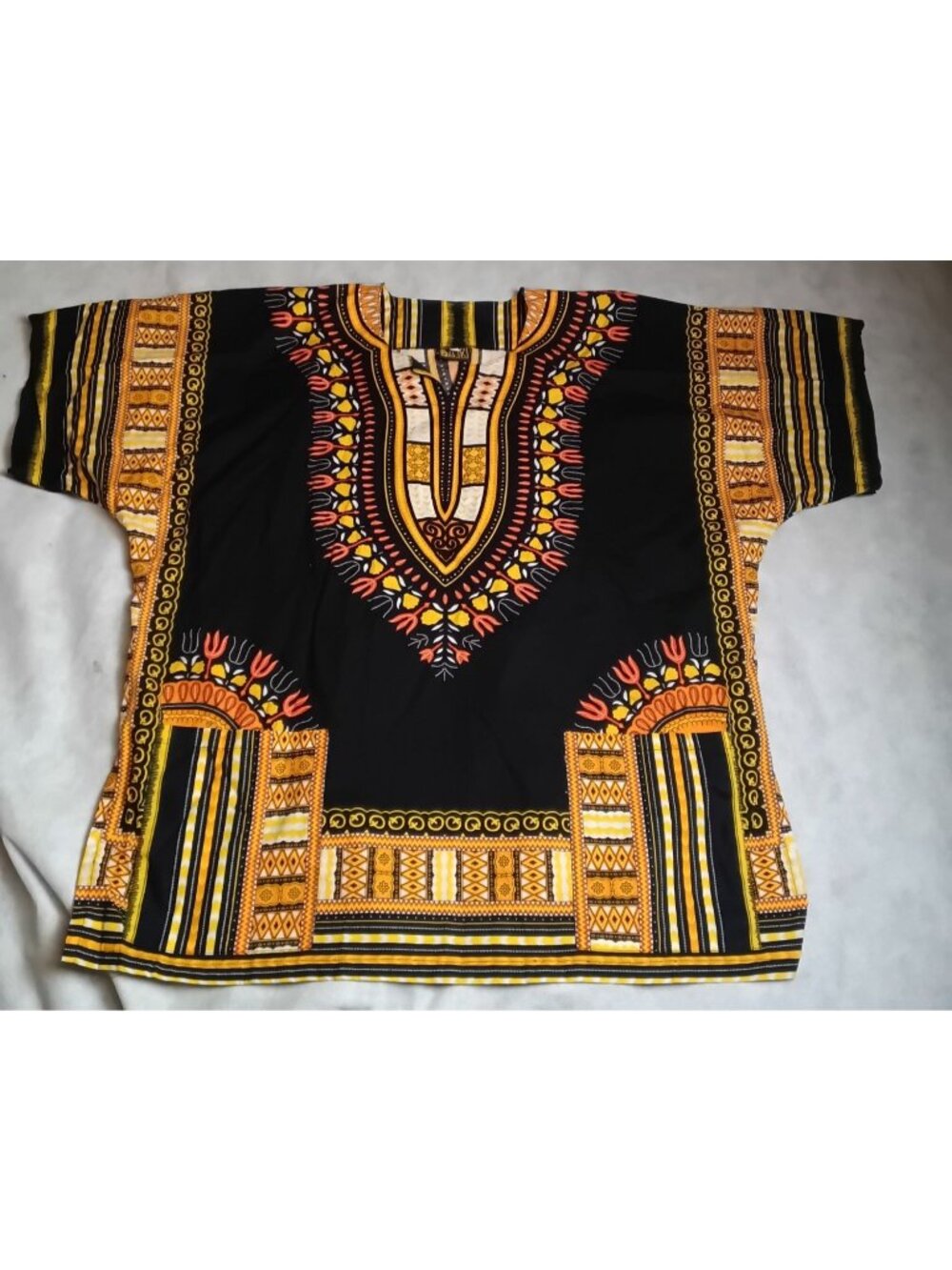 African Dashiki Unisex Shirt XXL Cotton Black Gold Bold Print Top
